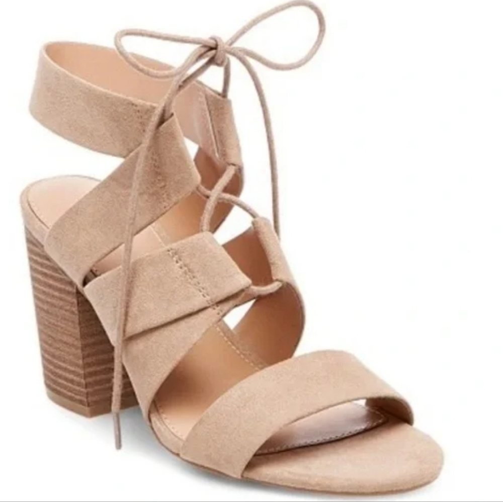Merona thickstrap w/front tie laces microfiber chunky heels sz 7.5 women